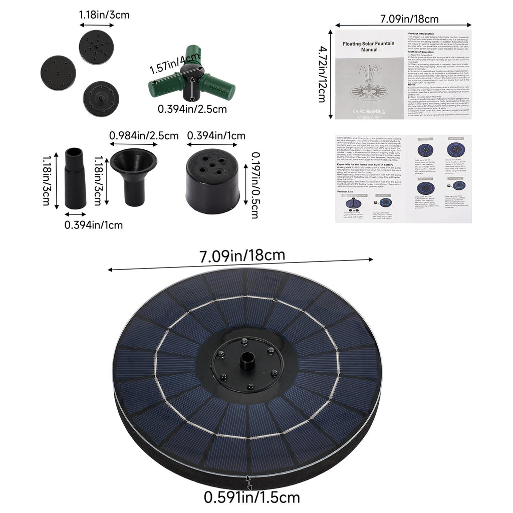 Floating Solar Fountain with Interchangeable Spray Heads