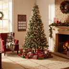 Artificial Christmas tree with metal stand by Garden Sanctuary, full green branches and sturdy metal base for holiday decorating.