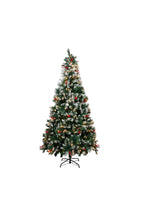 Artificial Christmas tree with metal stand, decorated with green branches and pinecones, by Garden Sanctuary.