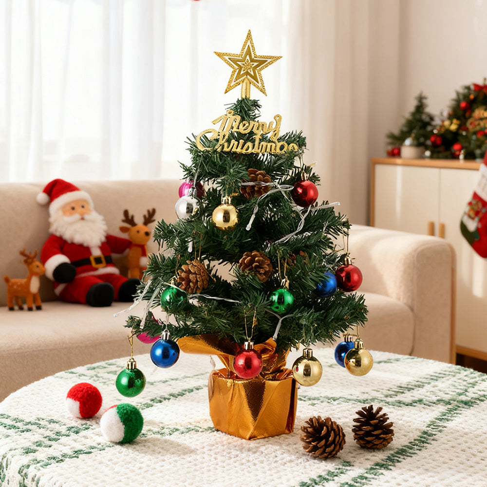 Garden Sanctuary tabletop Christmas tree decoration with LED string lights, festive holiday ornament for indoor decor.