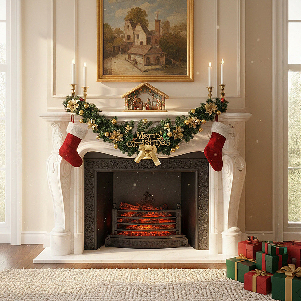 Artificial Christmas garland by Garden Sanctuary, hanging festival decoration with lush green foliage and festive accents.
