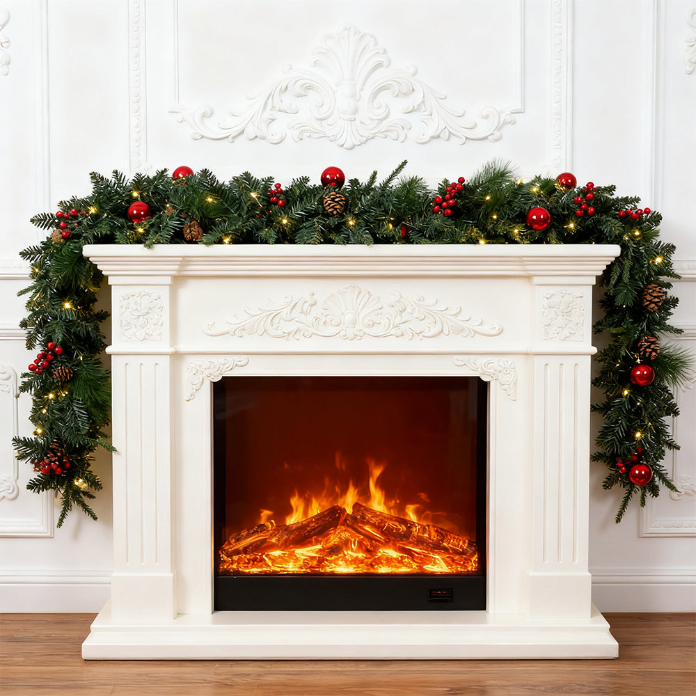 Christmas wreath with LED light string from Garden Sanctuary, decorated with greenery and festive accents for holiday décor.