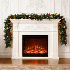 Garden Sanctuary Christmas wreath with LED light string, decorated with pinecones and ornaments, perfect for holiday decor.