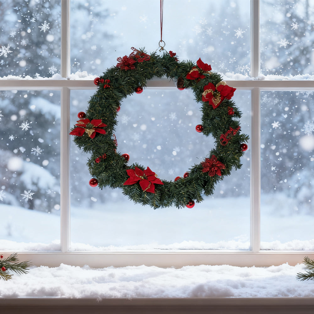 Artificial Christmas garland by Garden Sanctuary, 2.7 meters long, decorated with festive greenery and holiday accents for seasonal decor.