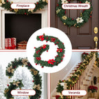 Artificial Christmas garland by Garden Sanctuary, 2.7 meters long, decorated with festive greenery and ornaments for holiday decor.