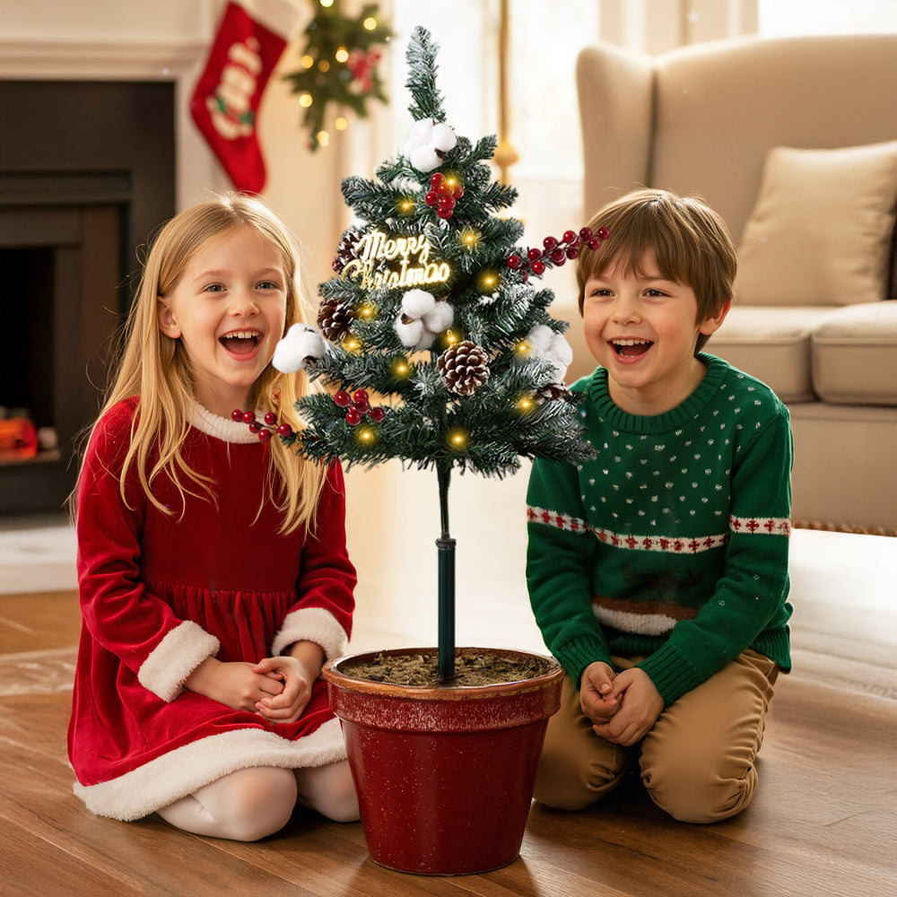 Set of 4 solar-powered artificial Christmas tree decorations with string lights from Garden Sanctuary, ideal for festive holiday decor.