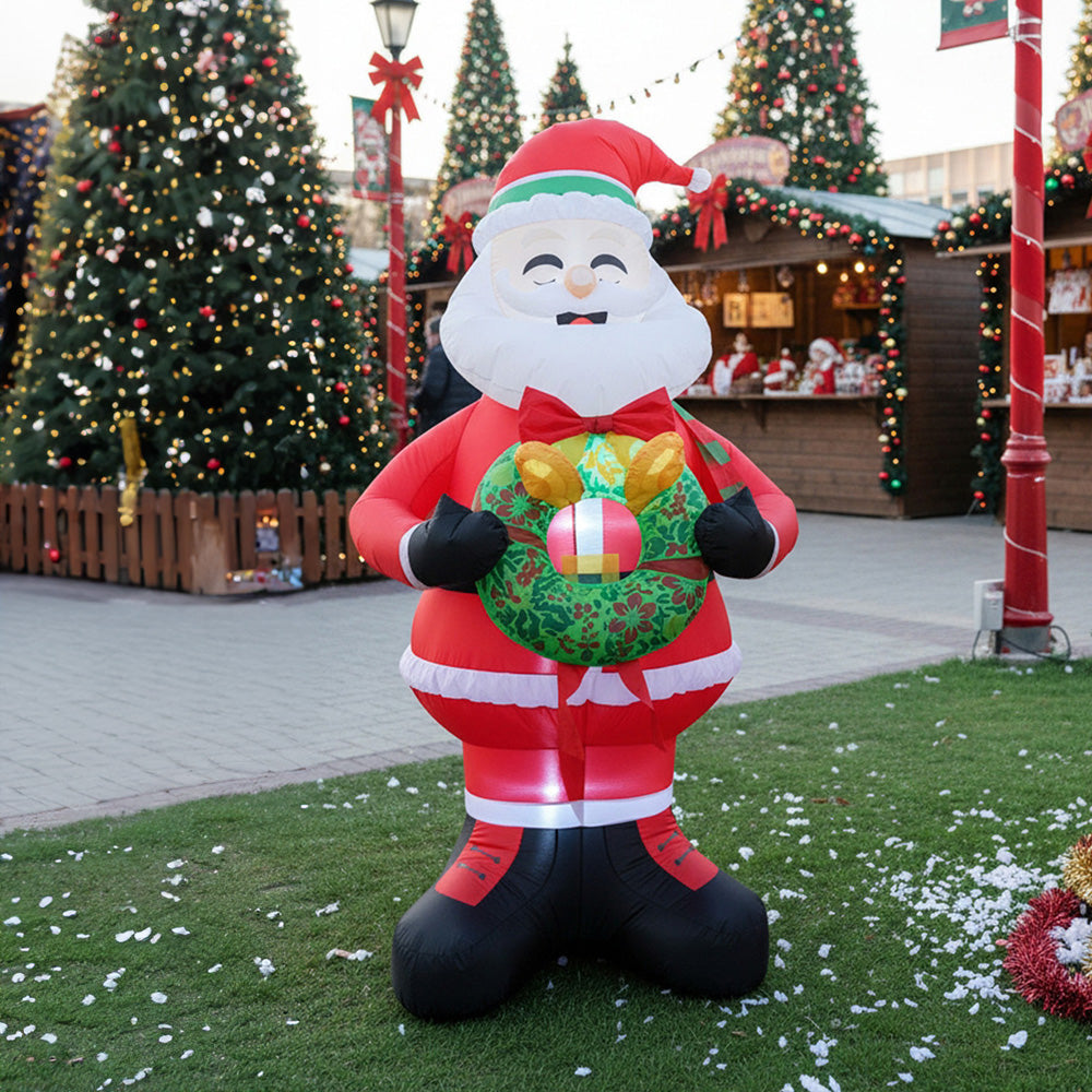 2.4M Lighted Christmas Inflatable Model Santa Holding Wreath Decoration