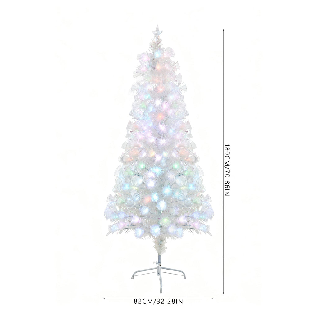 Garden Sanctuary 6FT pre-lit artificial Christmas tree with foldable metal stand, decorated with colorful ornaments and pine needles.