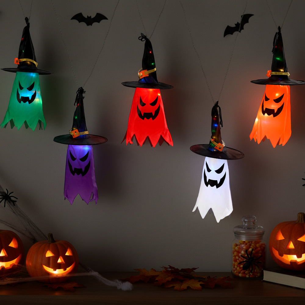 5Pcs Halloween Decorations Ghost Witch Hats with LED Lights