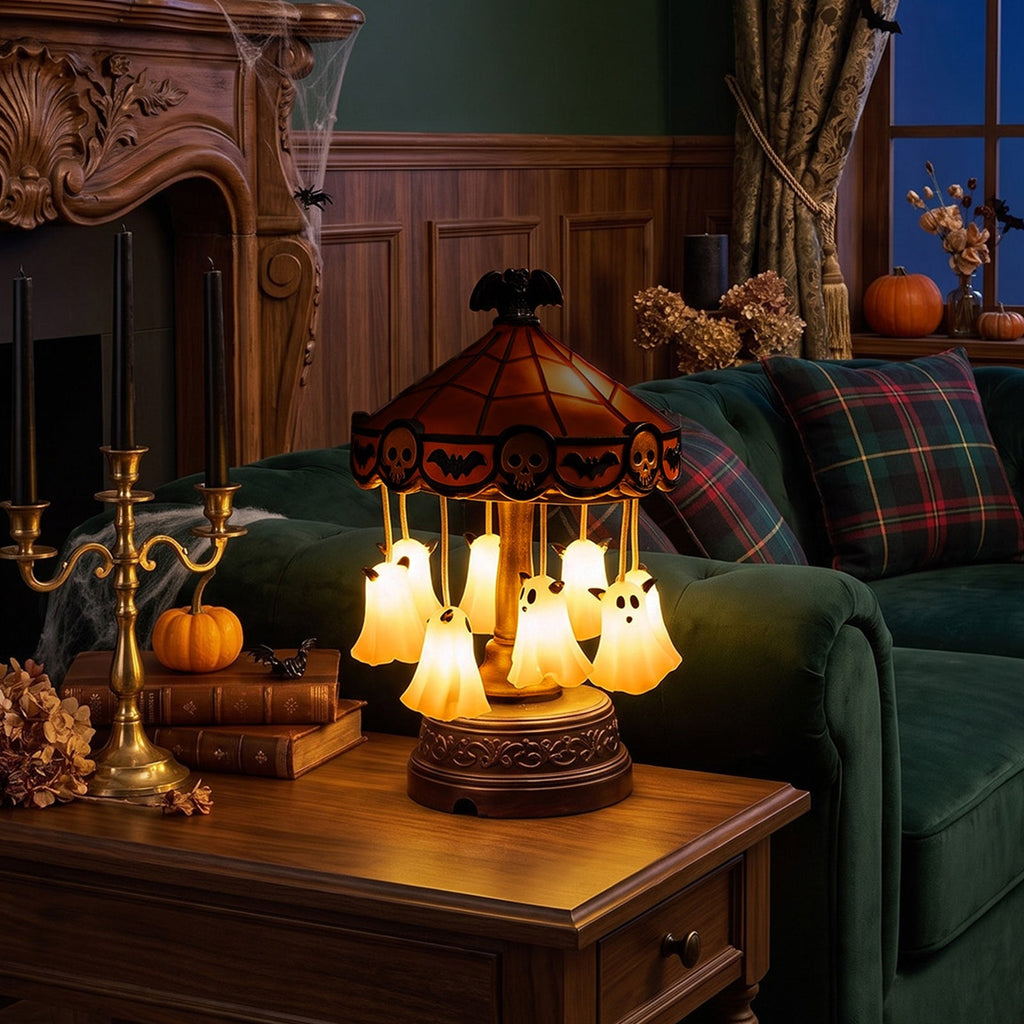 Garden Sanctuary Halloween table lamp with spooky pumpkin design, perfect for festive Halloween home decor.