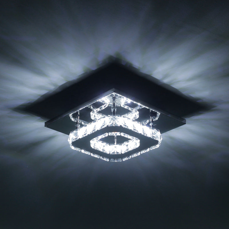 Modern small crystal LED ceiling light by Garden Sanctuary, designed for hallways and corridors, features sparkling crystal accents.