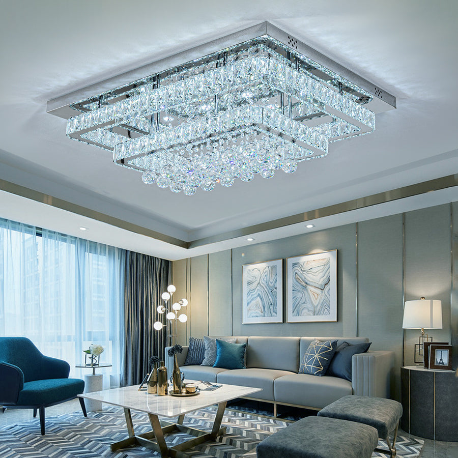 80cm Wide Double-Tier Crystal LED Ceiling Light 100W