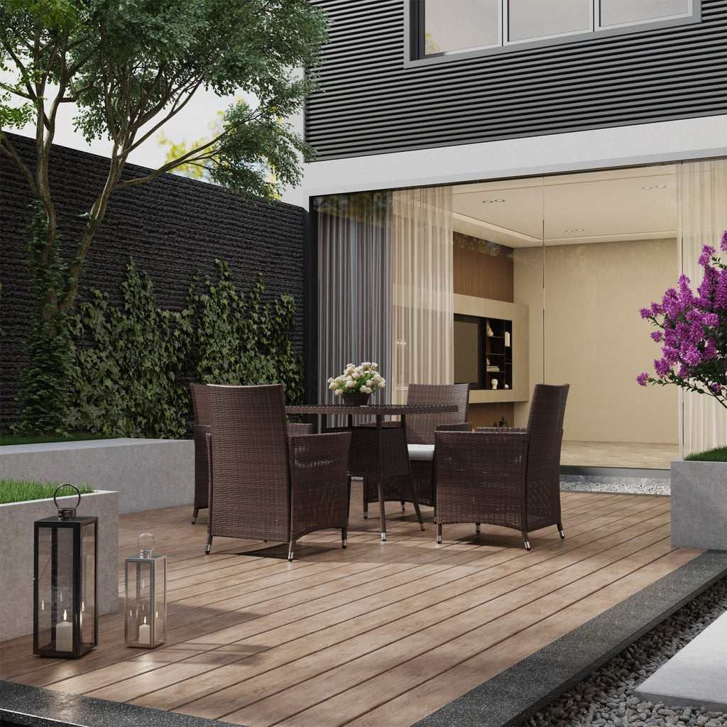 Brown Garden Tempered Glass Square Dining Table with Parasol Hole