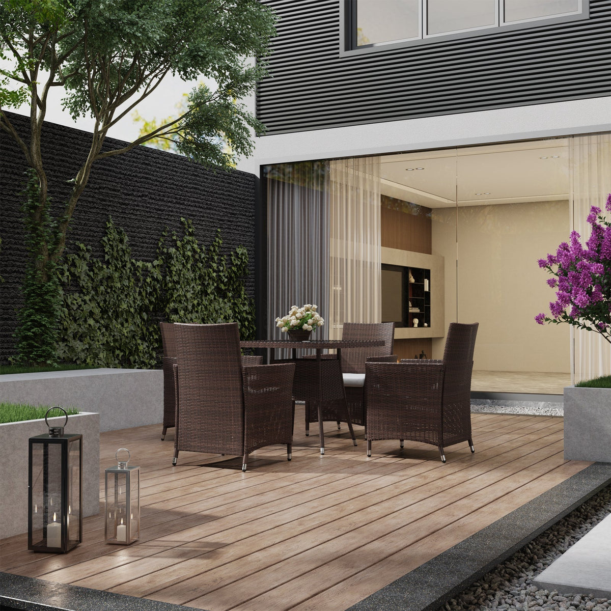 Brown Garden Tempered Glass Square Dining Table with Parasol Hole