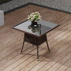 Brown Garden Tempered Glass Square Dining Table with Parasol Hole