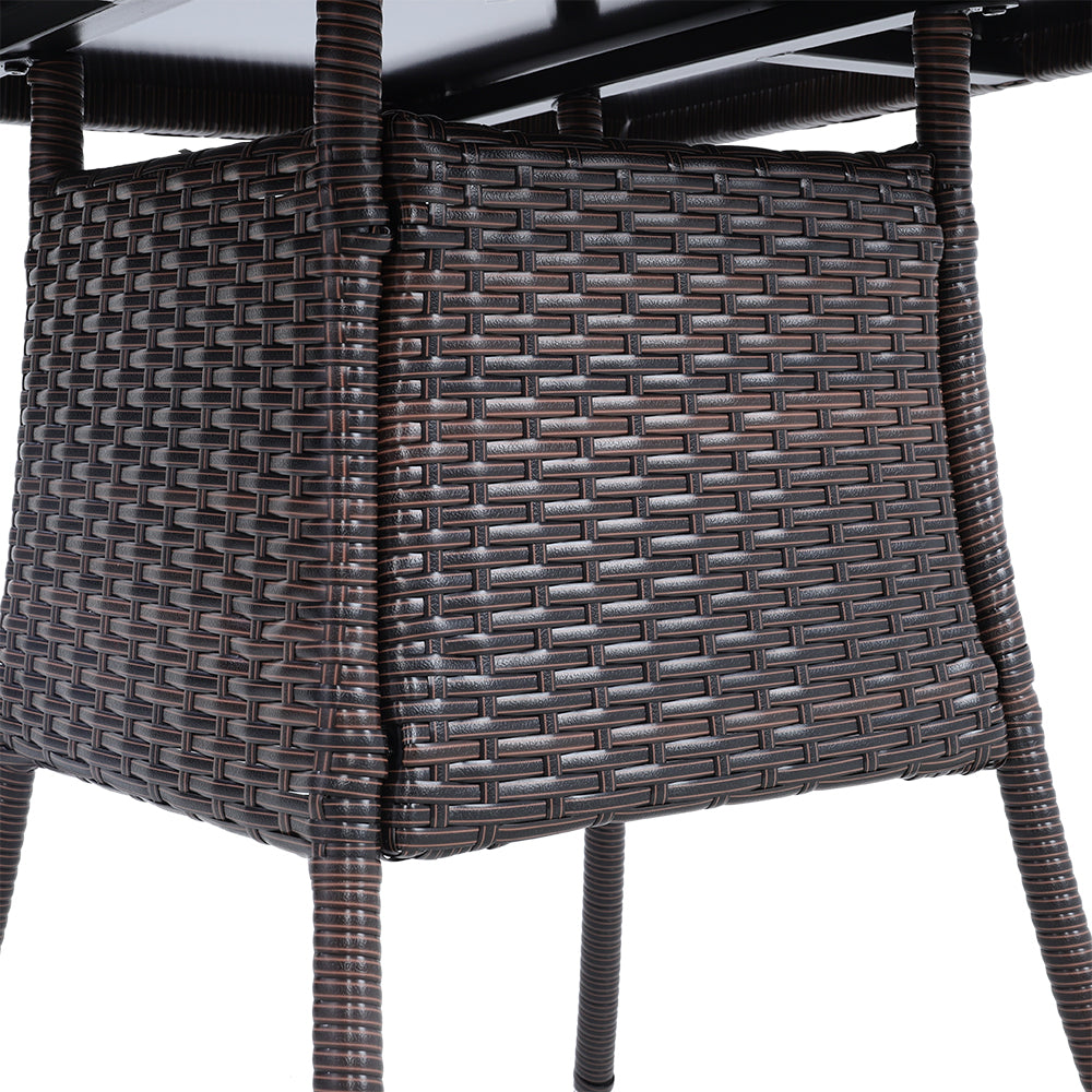 Brown Garden Tempered Glass Square Dining Table with Parasol Hole