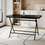 Metal Frame Table with Tempered Glass Top