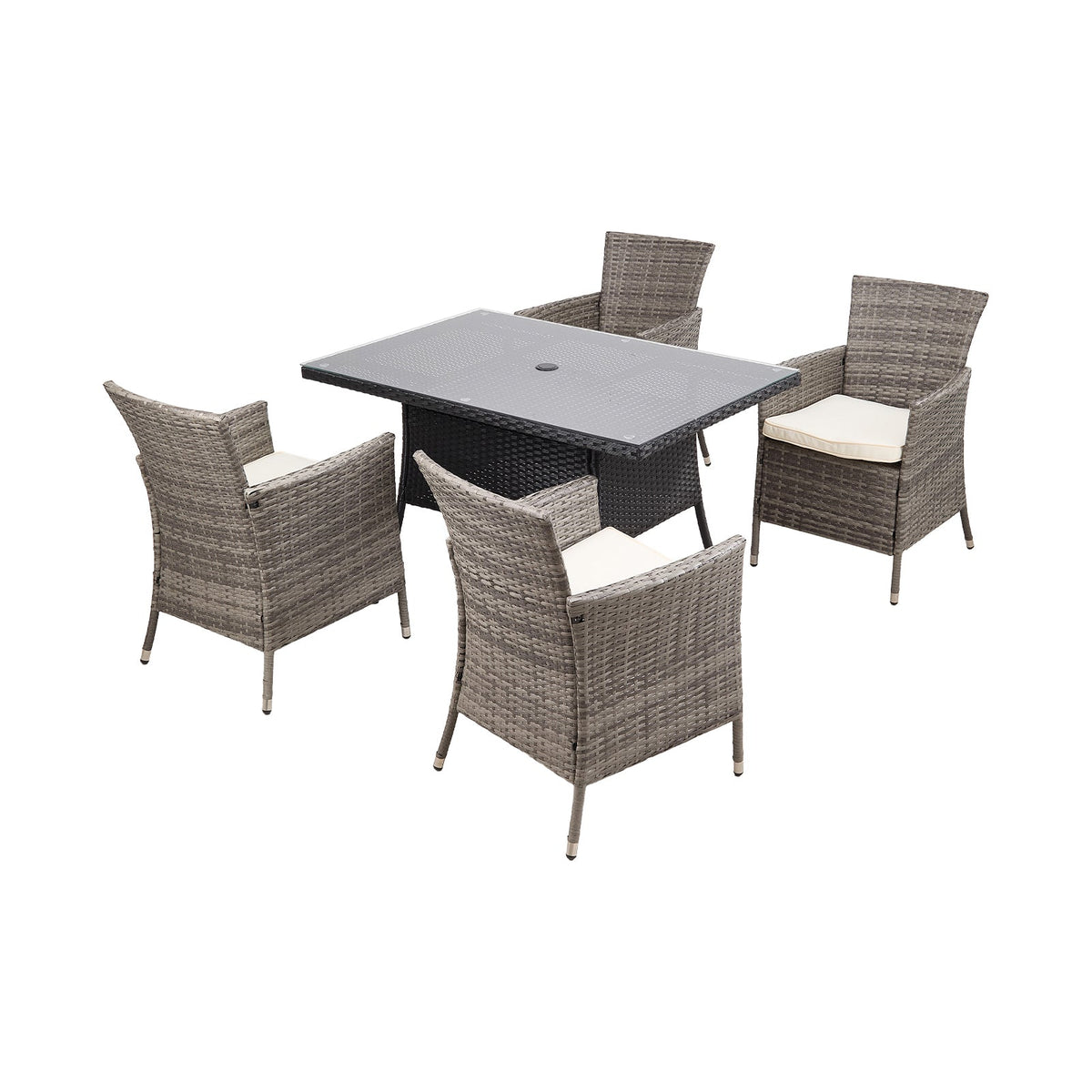 Garden Rattan Tempered Glass Top Rectangular Table with Parasol Hole