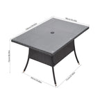 Garden Rattan Tempered Glass Top Rectangular Table with Parasol Hole