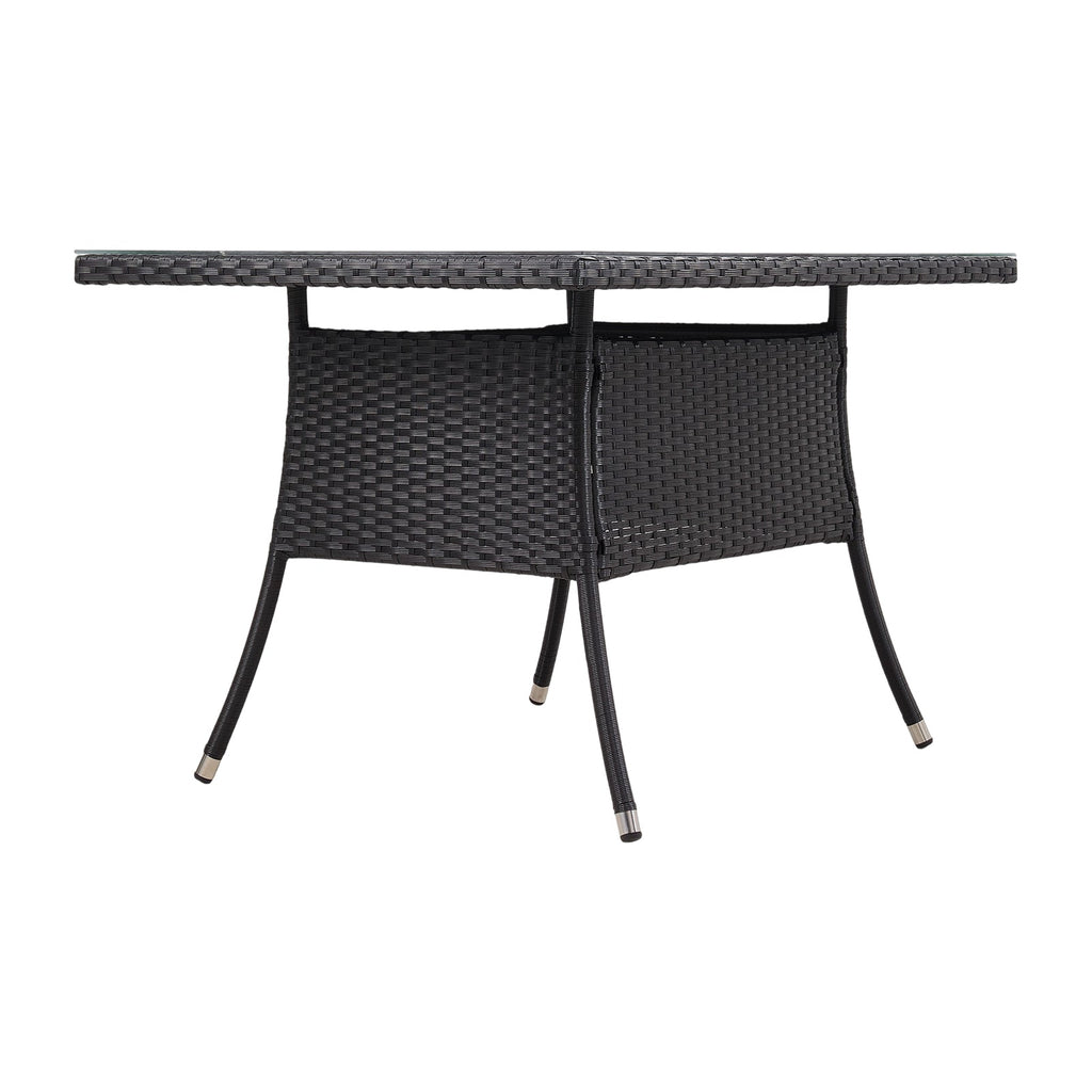 Garden Rattan Tempered Glass Top Rectangular Table with Parasol Hole
