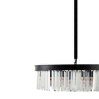 Modern 6-light E14 pendant light by Garden Sanctuary with sleek design and clear glass shades hanging from a black fixture.