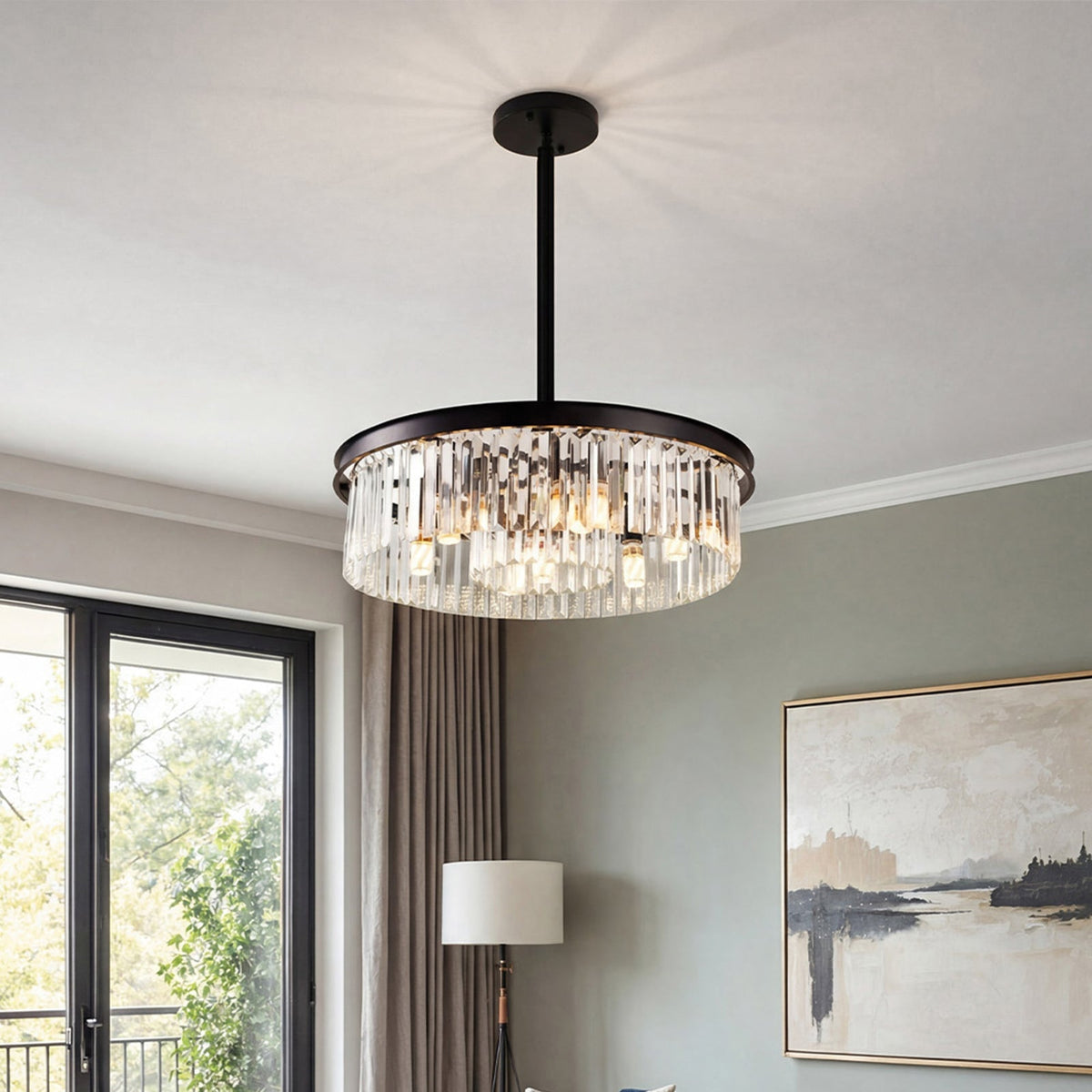 Modern 6-light E14 pendant light by Garden Sanctuary with sleek design and hanging fixtures, ideal for contemporary interiors.