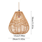E27 rattan-woven ceiling pendant light by Garden Sanctuary hanging from ceiling with warm woven rattan design.