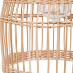 E27 bamboo-woven ceiling pendant light by Garden Sanctuary hanging from ceiling with warm natural tones.