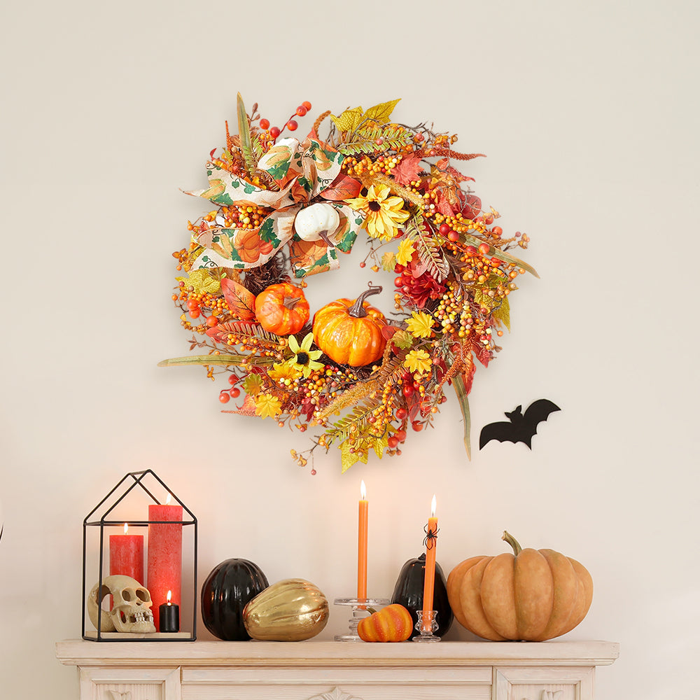 Halloween Artificial Pumpkin Maple Leaves Wreath