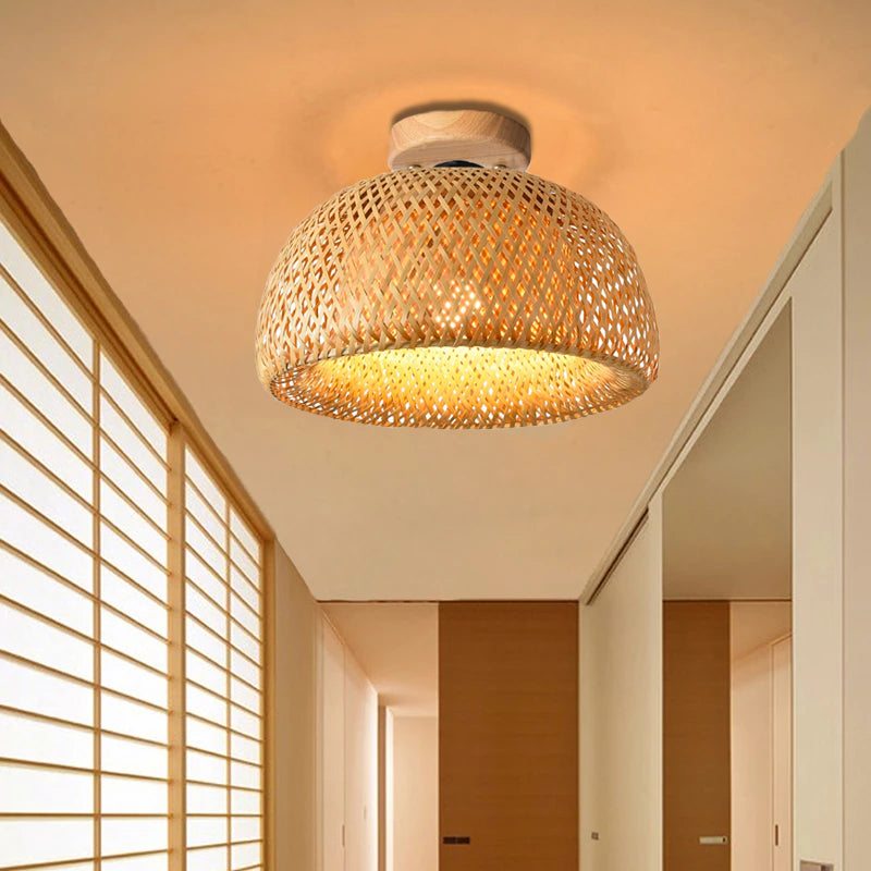 Handmade bamboo pendant light shade by DEMOLIGHTS, showcasing a natural woven design for modern pendant lighting.