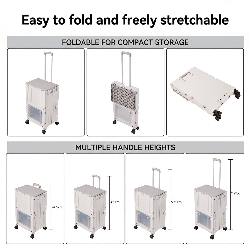 2-Tier Folding 72L Shopping Trolley Cart with Wheels