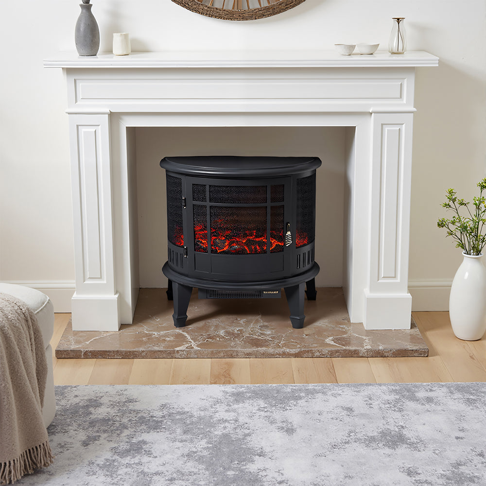 Garden Sanctuary 1800W electric fireplace heater with realistic flame effect and modern design, ideal for cozy home heating.