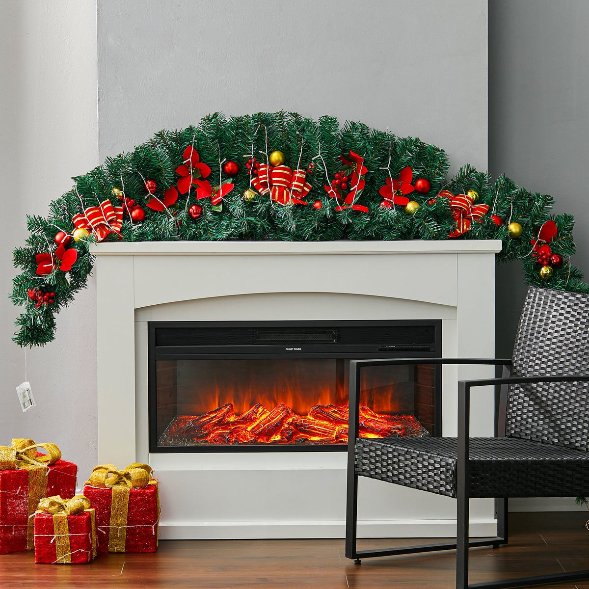 Artificial 180cm Classic Christmas swag with pine, berries, and ribbons for front door decor by Garden Sanctuary.
