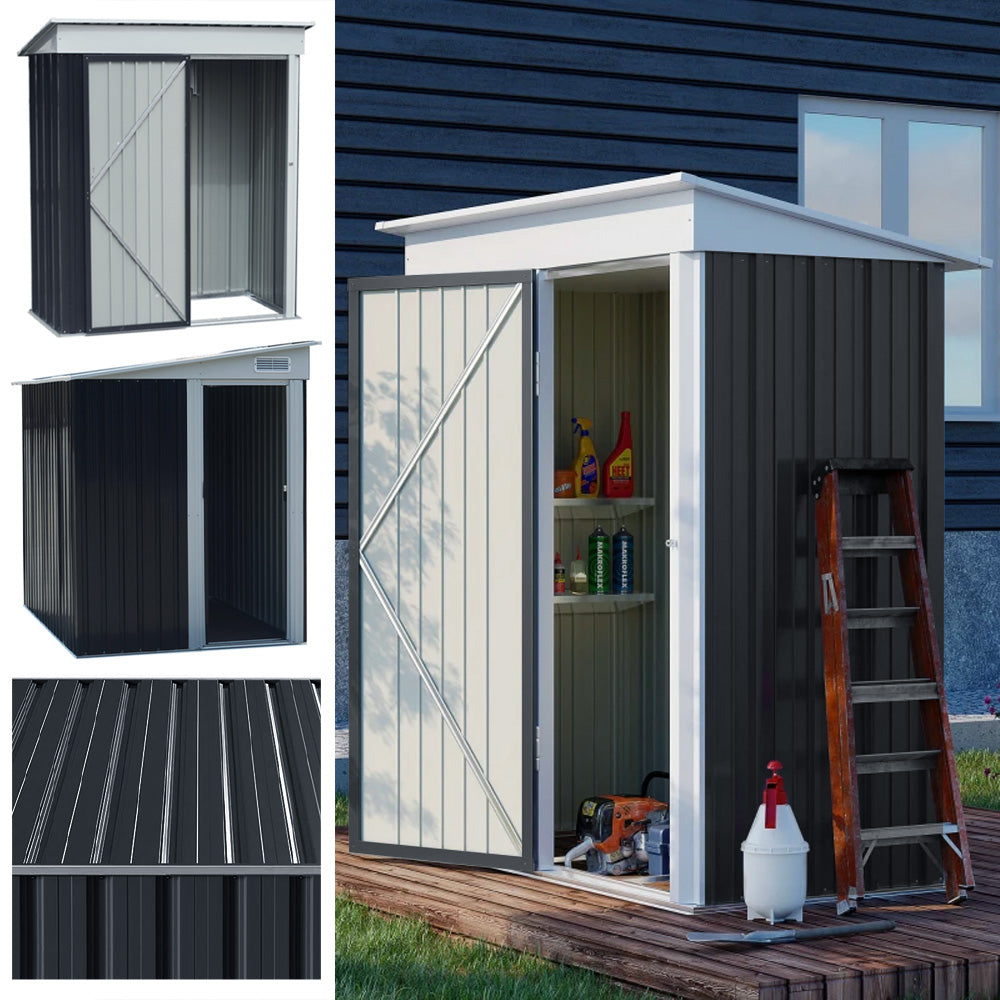 5 x 3 ft Metal Garden Storage Shed with Pent Roof & Shelves