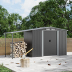 8 x 6 ft Metal Garden Storage Shed with Apex Roof & 4 ft Side Lean-to