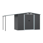 8 x 6 ft Metal Garden Storage Shed with Apex Roof & 4 ft Side Lean-to