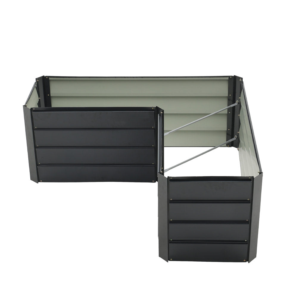 Charcoal Black Outdoor Metal L-Shaped Raised Garden Bed