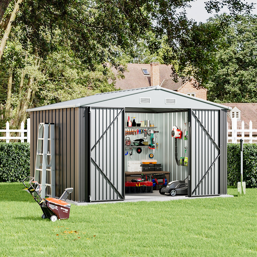 10 ft Wide Metal Garden Storage Shed with Apex Roof