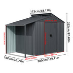 Galvanised Steel Garden Storage Shed with Apex Roof & Side Lean-to