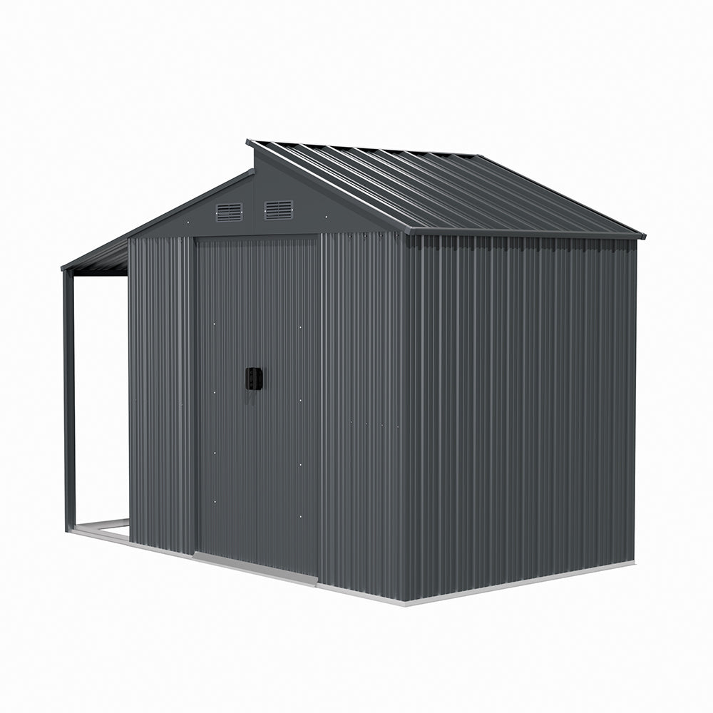 Galvanised Steel Garden Storage Shed with Apex Roof & Side Lean-to