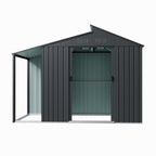 Galvanised Steel Garden Storage Shed with Apex Roof & Side Lean-to