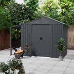 Galvanised Steel Garden Storage Shed with Apex Roof & Side Lean-to