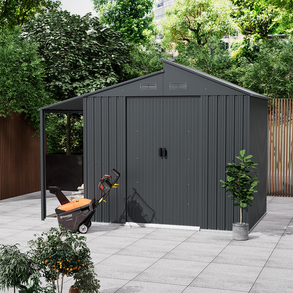 Galvanised Steel Garden Storage Shed with Apex Roof & Side Lean-to