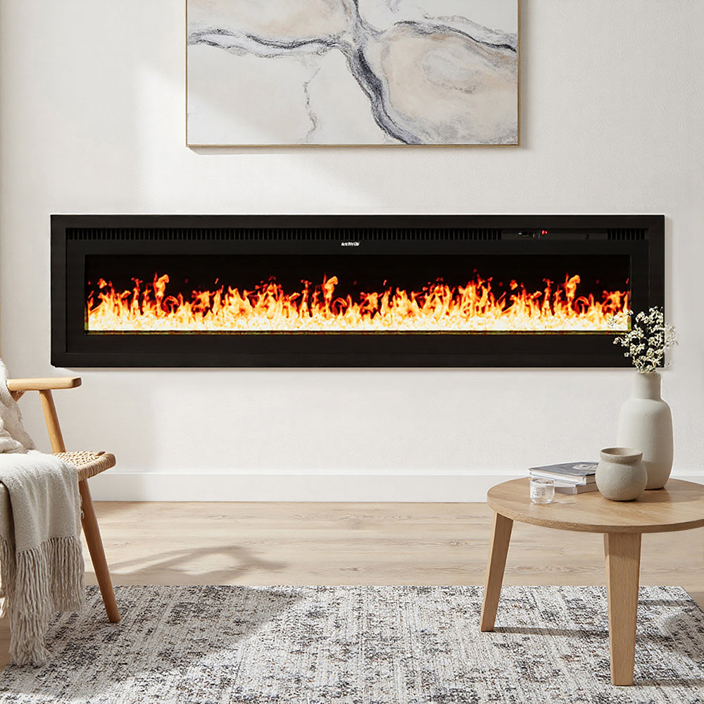 60 Inch Electrical Fireplace with 12 Vibrant Flame Colours, Adjustable Heating Mode