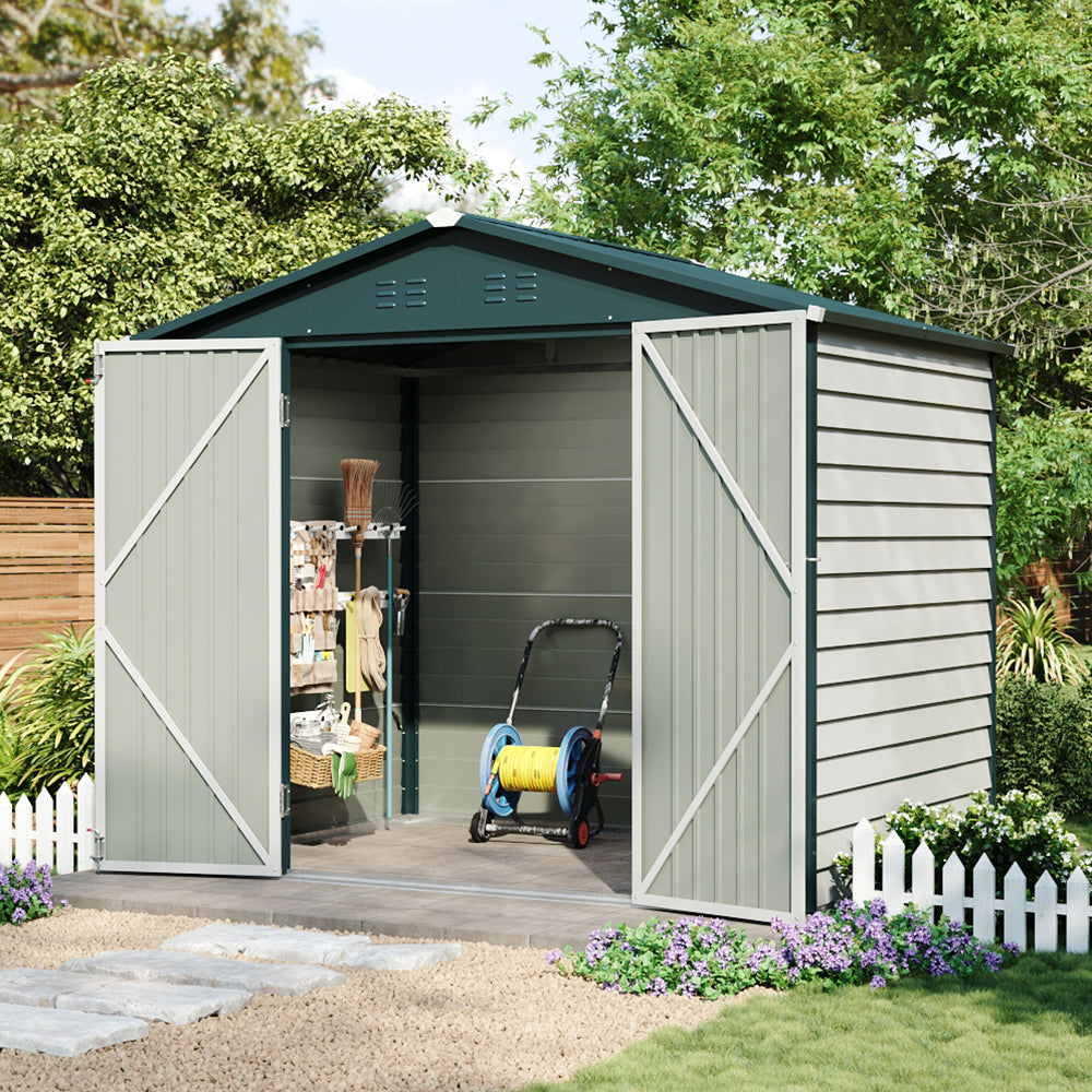 8 x 6 ft Metal Garden Storage Shed with Apex Roof & Double Doors
