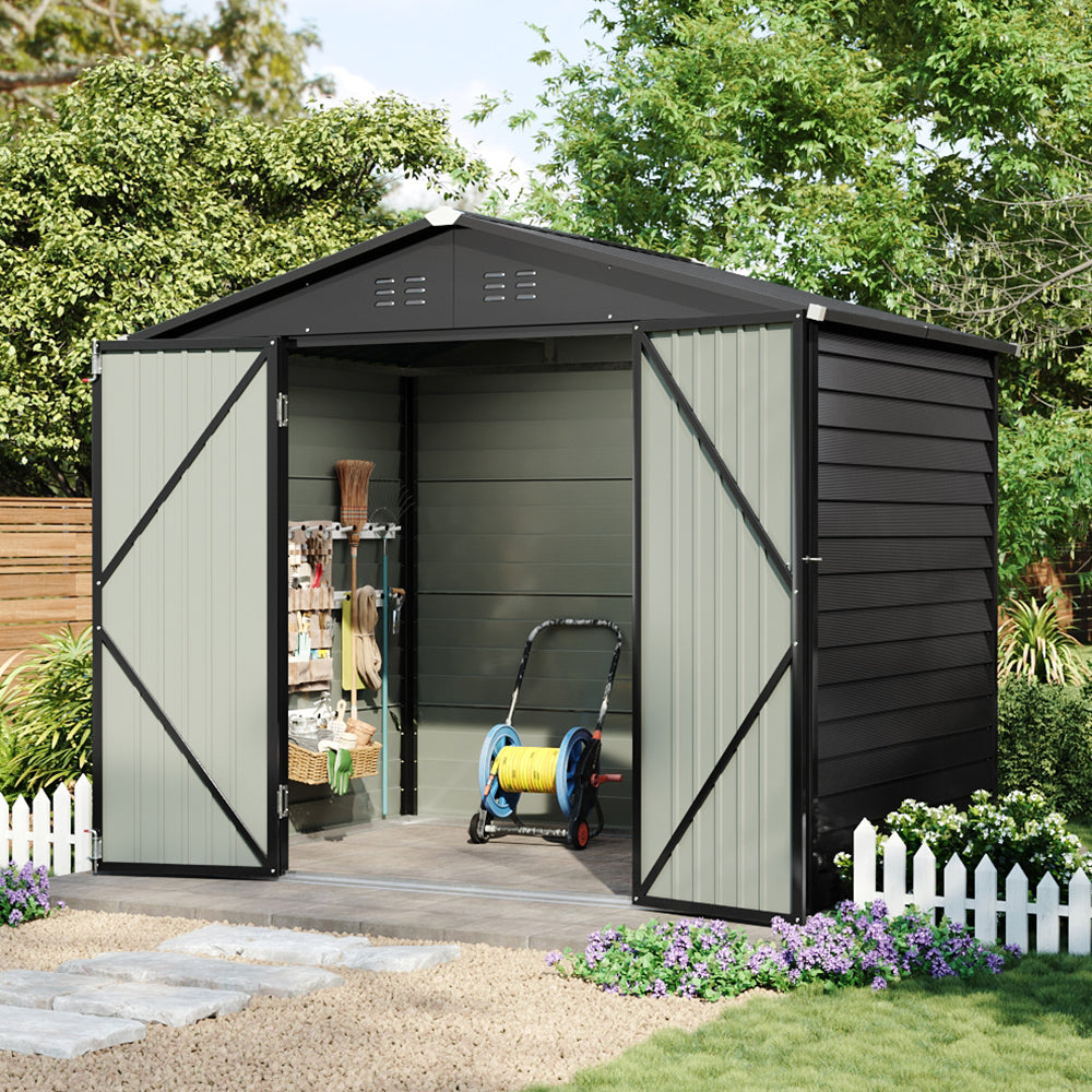 8 x 6 ft Metal Garden Storage Shed with Apex Roof & Double Doors