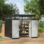 6.5 x 8.5 ft Metal Garden Storage Shed with Flat Roof & Double Doors