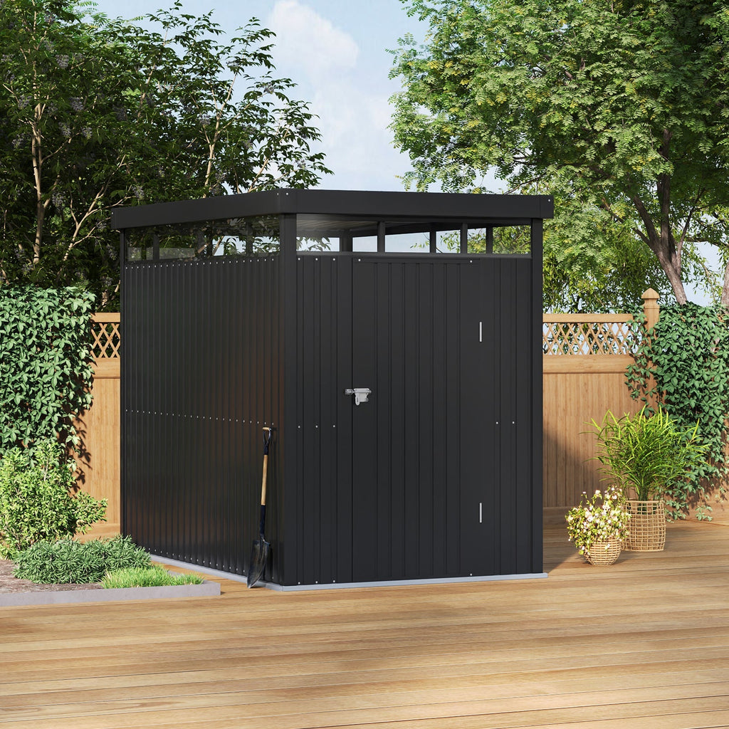 162cm Wide Metal Garden Storage Shed with Flat Roof & Lockable Door
