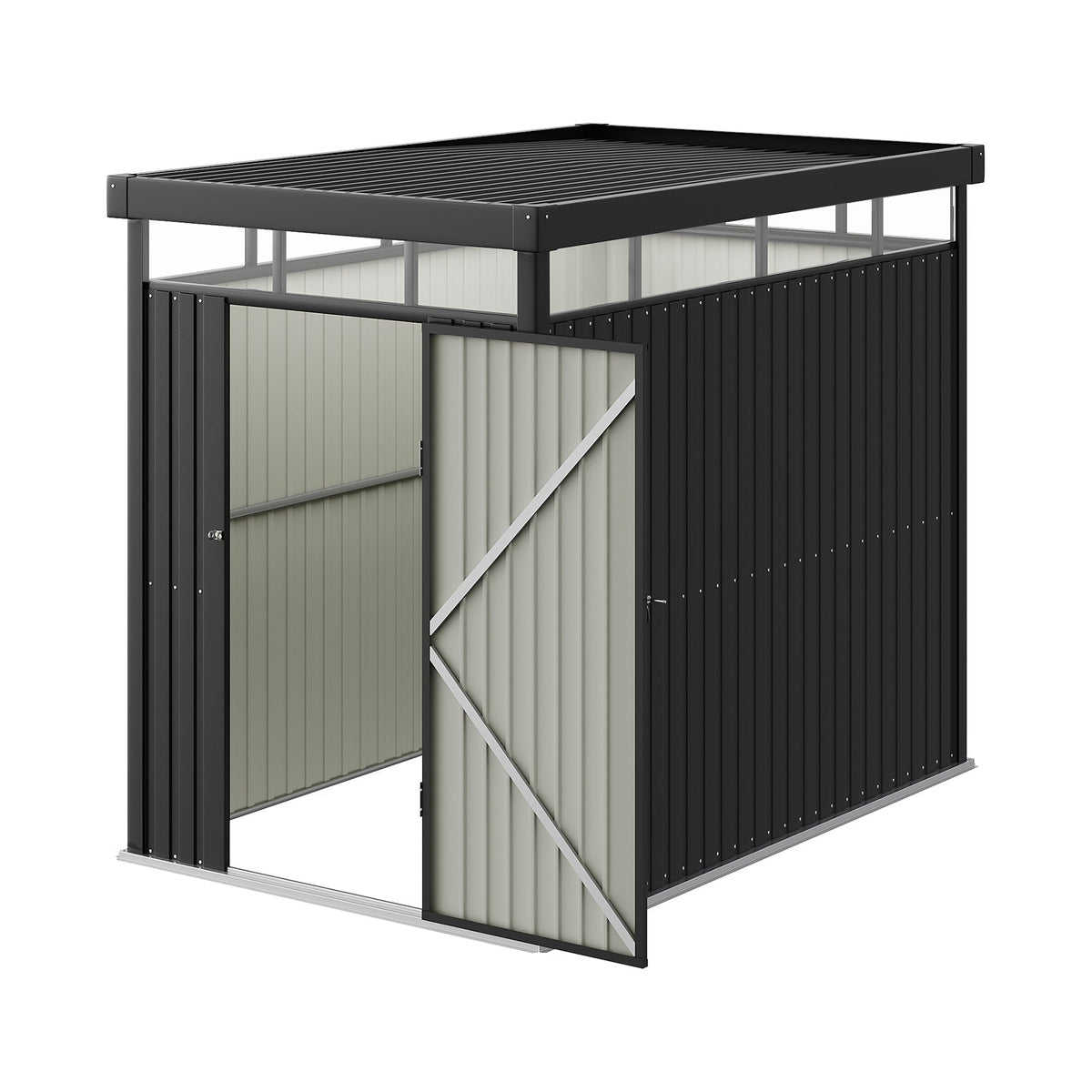 162cm Wide Metal Garden Storage Shed with Flat Roof & Lockable Door