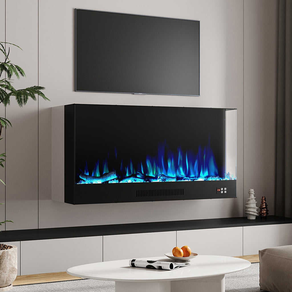 Modern L-Shape Recessed Electric Fireplace with Remote